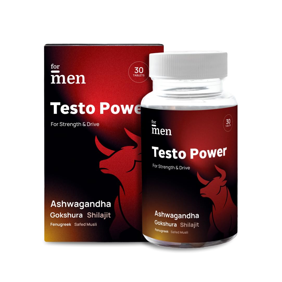 ForMen Testo Power | 30 Veg Testosterone Supplement Ayurvedic tablets | 1000mg with Fenugreek (Methi), Ashwagandha, Gokshura & Safed Musli, | Men Wellness Supplement for Energy & Performance