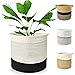 KATELUO Cesta de Cuerda de Algodón para Plantas, 1 Pieza 29 x 29cm Cesta Tejida de Algodón para Decoración del Hogar, Almacenamiento de Ropa y Juguetes | Estilo Nórdico (Blanco & Negro, L)