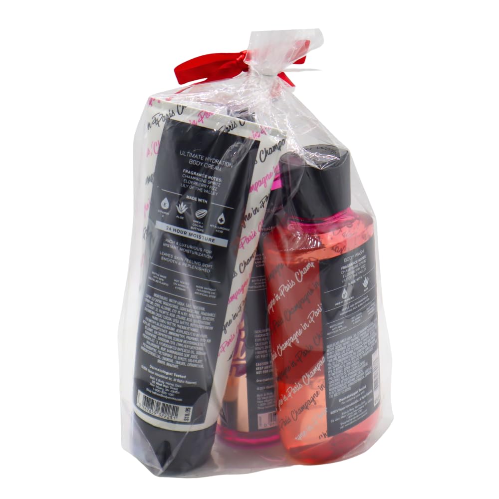 Bath & Body Works Emily in Paris CHAMPAGNE IN PARIS 3pc Bundle Gift Set with a Red Bow for Holidays - Mist, Body Cream and Shower Gel - Full Size