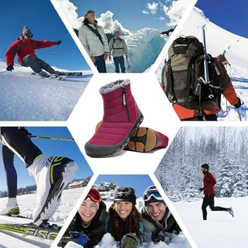 Image of Mens Winter Warm Snow Boots Fur Lined Anti-Slip Waterproof Winter Shoes Retro Anti-Collision Round Toe Zipper Closure Slip on Outdoor Boot (Red,6)