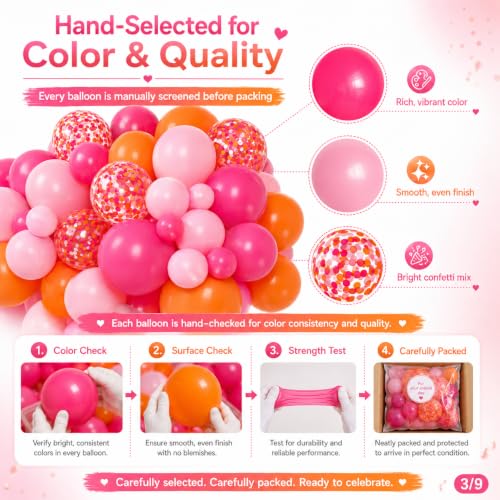 Hot Pink & Orange Balloon Arch Kit 73Pcs - 12in Confetti & Pastel Balloons for Girl's Birthday, Baby Shower, Tropical Pink and Orange Party Decorations — view 4