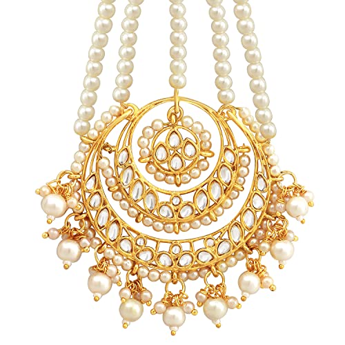 Image of Peora Gold-Plated Kundan Pearl Studded & Beaded Passa /Matha Patti Jewellery for Women & Girls