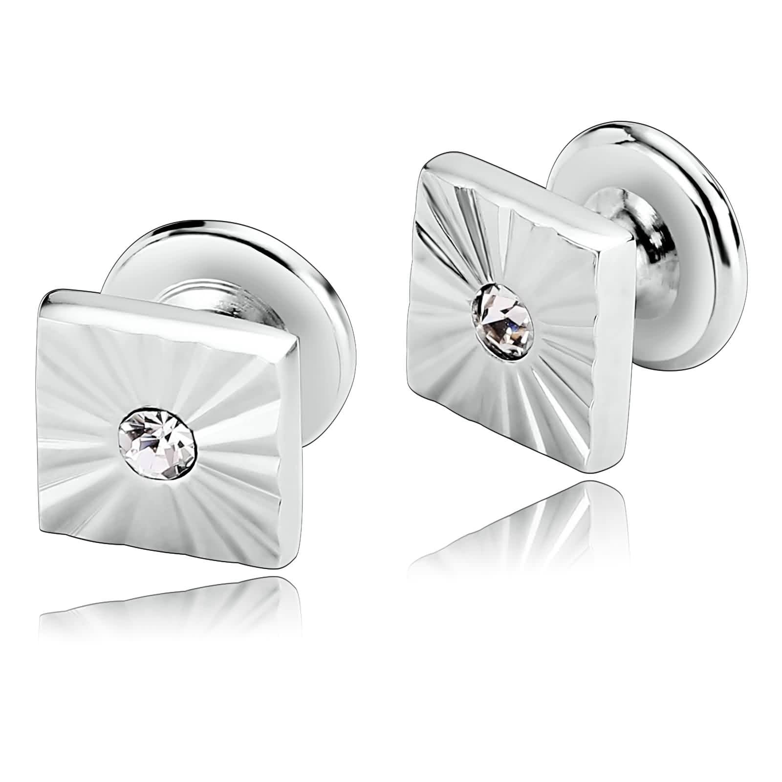 Skcess Gemelos plateados para hombre, gemelos únicos de acero inoxidable grabados, gemelos cuadrados personalizados para hombre, gemelos personalizados para camisa de gemelos