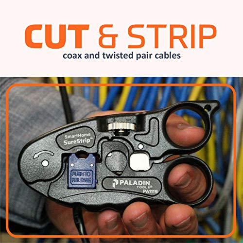 Image of Paladin Tools PA1119 UTP /COAX Cable Stripper & Cutter | Ethernet POE RG6, RG6 Quad, RG59 Coax, CAT5, CAT5E, CAT6, UTP /STP
