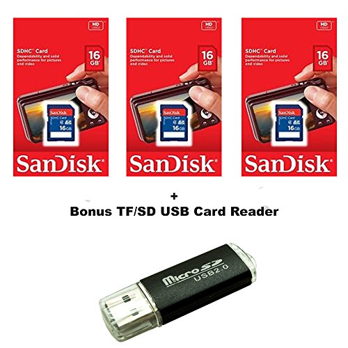 Lot of 3 SanDisk 16GB SD SDHC Class 4 Flash Memory Camera Card