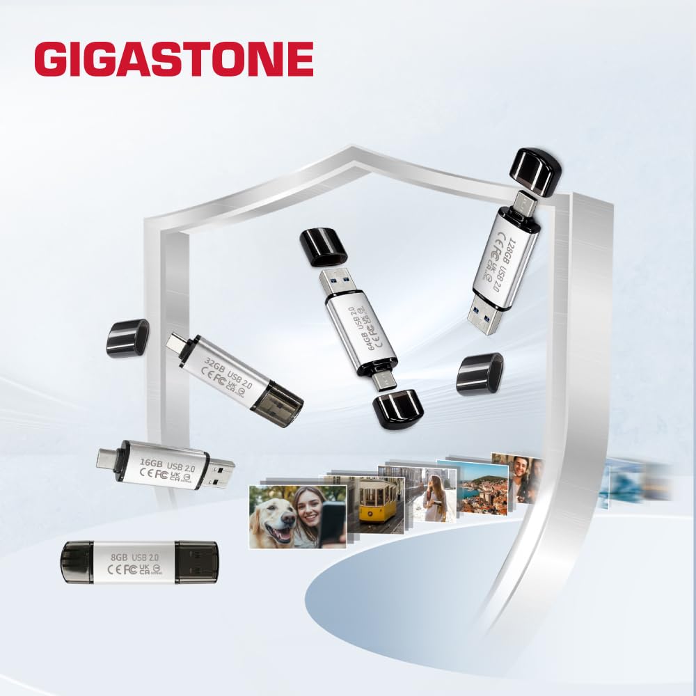 GIGASTONE V40S USB 2.0, pamięć 2 w 1 typu A i typ C, Highspeed, konstrukcja z nasadką ochronną, Plug & Play do smartfonów/komputerów PC / Mac/TV/Auto Audio