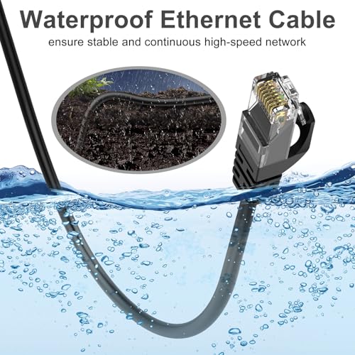 Image of Cat 6 Ethernet Cable 300 ft, 23AWG Solid CCA Copper-Clad Aluminum, PE Waterproof Outdoor, Rigid Durable Jacket for Direct Burial and Conduit Runs, Supports 10Gbps - Black
