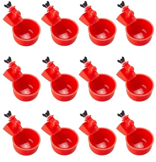 Red Poultry Gravity Water Cups Automatic Drinker 12-Pack