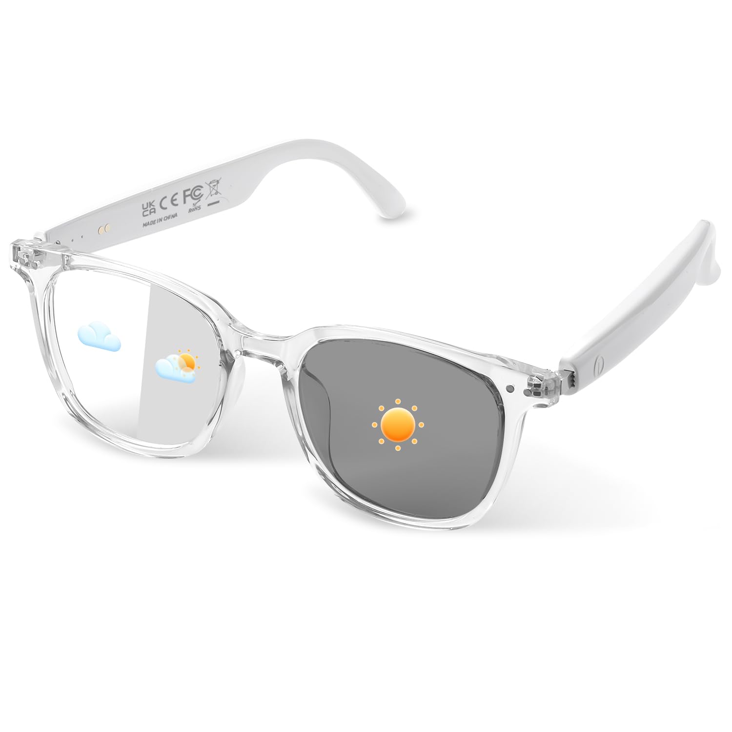 Image of the padom GS07 Normal Version Smart Glasses in white, showcasing their design.