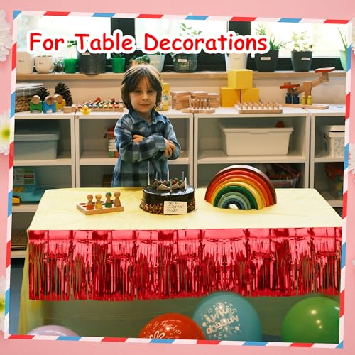 Image of 4 Pack Fringe Curtains, Metallic Foil Fringe Garland Shiny Tassel Float Parade Decorations for Trailer Car Graduation Homecoming Outdoor Indoor 4th of July Party (Red)