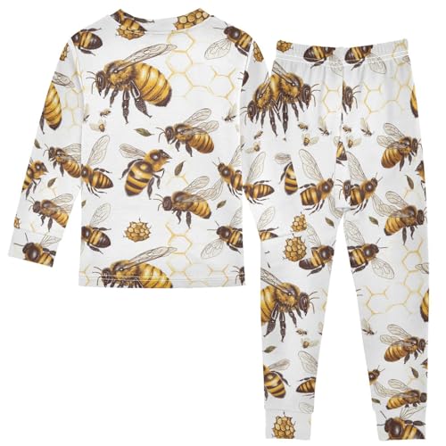Pajama Sets Long Sleeve Bee Honeycomb Pattern Prints Soft Comfy Sleepwear 2 Piece PJS 3-8T3