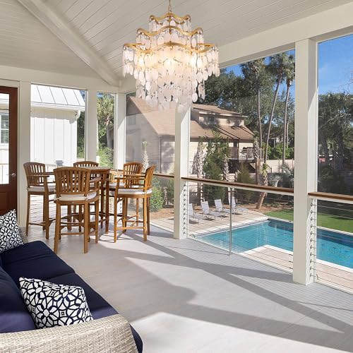 TOCHIC Capiz Shell Chandelier, 6 Lights Gold Coastal Chandeliers for Dining Room, Modern Seashell Ceiling Light Fixture with Crystal Beads for Living Room, Bedroom, Entryway, D-25.6" - Image 3