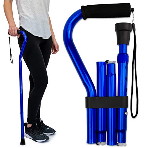 Rms Folding Cane With Offset Foam Handle, Adjustable Walking Stick With Carrying Pouch (Blue) #TOP22