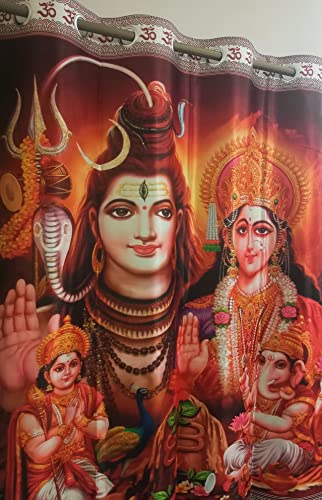 Image of 3D Digital Printed Heavy Fabric Lord Shiva Parwati God Design Curtains for Pooja Room, Temple, Home, 4x9 feet, Set of 1 Pc