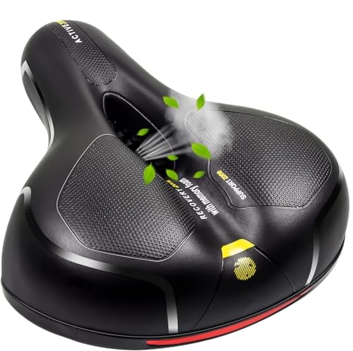 Image of PRO365 Universal Bike Seat | Waterproof Cycle Seat | Wide Long Lasting Memory Foam | Breathable Comfort Saddle | Red Reflective Strip | 1 Year Brand Warranty | Yellow