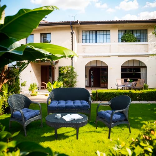 Ghkwxue 893699 Patio Wicker Cushions Outdoor/Indoor Patio Waterproof 3 Piece Loveseat Cushion Set All-Thickened Swing Cushions 2-3 Seater,1 Loveseat Cushion 43 Inchx20 Inch & 2 U-Shape Cushion 19"X19"& Dark Blue thumb #2
