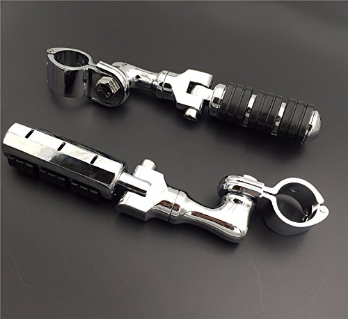 Hk Group Motorcycle Chrome Regular Footrest Foot Pegs With 1-1/2" 1.5" Short Angled Clamps For Harley Sportster 883 Xl 1200/Triumph Rocket 3 /Kawasaki Vulcan Vn400 Vn900 Vn1500 Vn2000 #TOP4
