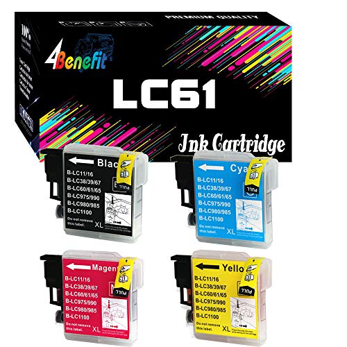 4 Pack (1 Black + 1 each color) Non-OEM Ink Cartridge for LC61 Brother...