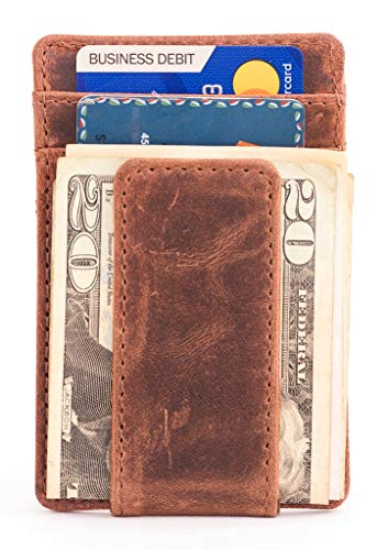 Full-Grain Leather Money Clip Wallet for Men - No Fold Card Travel Wallet