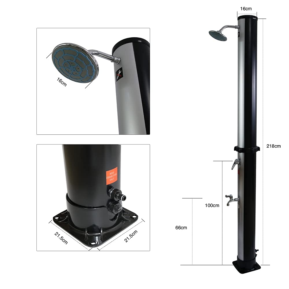 Melko Doccia solare da giardino, 35 litri, altezza 218 cm, colore nero