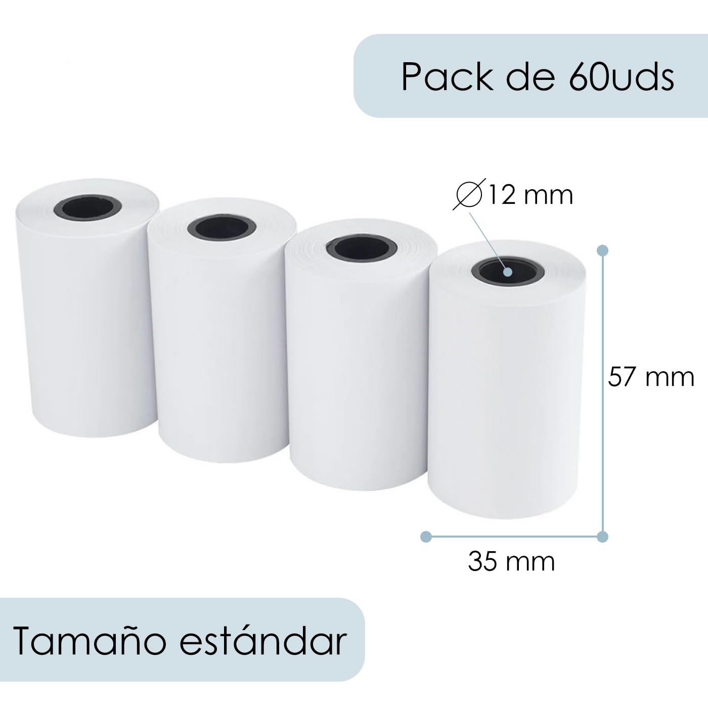MERCURY TEXTIL- Rollos de Papel Térmico de 57x35x12mm para todos los TPV, Datafonos, Tickets e impresoras térmicas, Impresión Duradera y Clara sin Bisphenol-A (60 rollos)