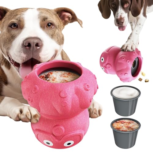 OYR 3-in-1 Dog Frozen Treat Ball Large Size No-Transfer Fill & Freeze Lick Cup Treat Dispenser & Tough Chew Toy Long-Lasting Enrichment Toy for Dogs Pink
