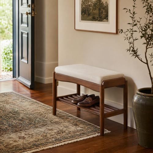 Vadisun Black Walnut Shoe Bench Assembled, Solid Wood Shoe Rack Bench with Cushion for Entryway, Living Room, Bedroom, Hallway, 11.8" x 23.6" x 16.5"