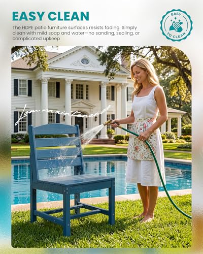 Image of SERWALL Armless Outdoor Dining Chair Set of 2, All Weather Resistant,Blue