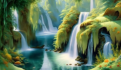 Affiches sur toile cascade verdure forêt paysage décoration murale 58x90 cm