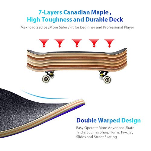 Phoeros Skateboards -Standard Skateboards For Kids Boys Girls Youths Beginners Starter-Complete Skate Boards 31''X 8''Canadian Maple Pro Cruiser #TOP3