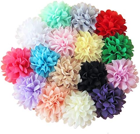 Winrase Set of 16 Handmade Chiffon Flowers Without Clip for Kids Headdress
