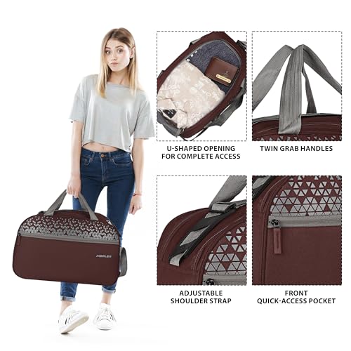 Image of M MEDLER Sentro Wheel Duffle Bag | Waterproof Strolley Duffle Bag | 2 Wheel Duffel Bag | Luggage Bag with Cabin Size & Adjustable Strap - (Brown)