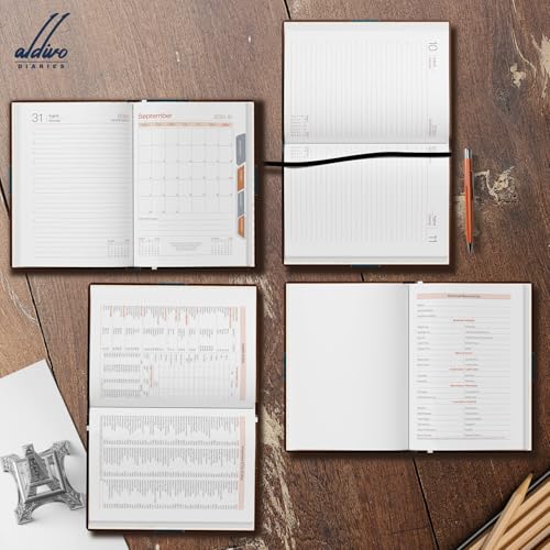 Image of ALDIVO Paper Cover Hard Bound New Year Diary 2026 | A5 Size 365 Days 2026 Daily Planner Diary with Dates, Calendar, Month Cut Index and Bookmark For Office, Personal and Corporate Use (AD623)