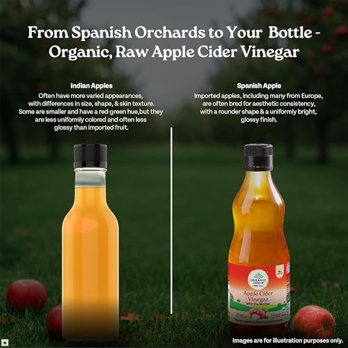 Image of Organic India Apple Cider Vinegar with Mother of Vinegar, 500ml | Raw and Unfiltered ACV | Lab tested on 250+ Parameters | Made from Spanish Apples | Imported from Spain