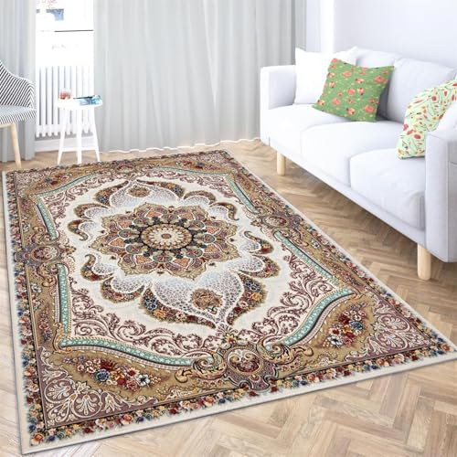 UUZEAI Alfombras Antideslizantes para Sala de Estar, diseño Tradicional, artístico, Vintage, Oriental, Floral, para Dormitorio, Suave, Lavable, para Comedor y Cocina, 100x150cm