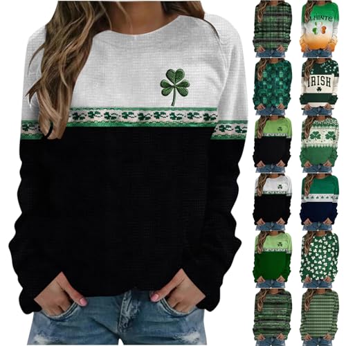 JOASDAO Sudadera para mujer, diseño de trébol de la suerte, trébol de la suerte, cuello redondo, sin botones, de manga larga, de gran tamaño, para mujer, #I, M
