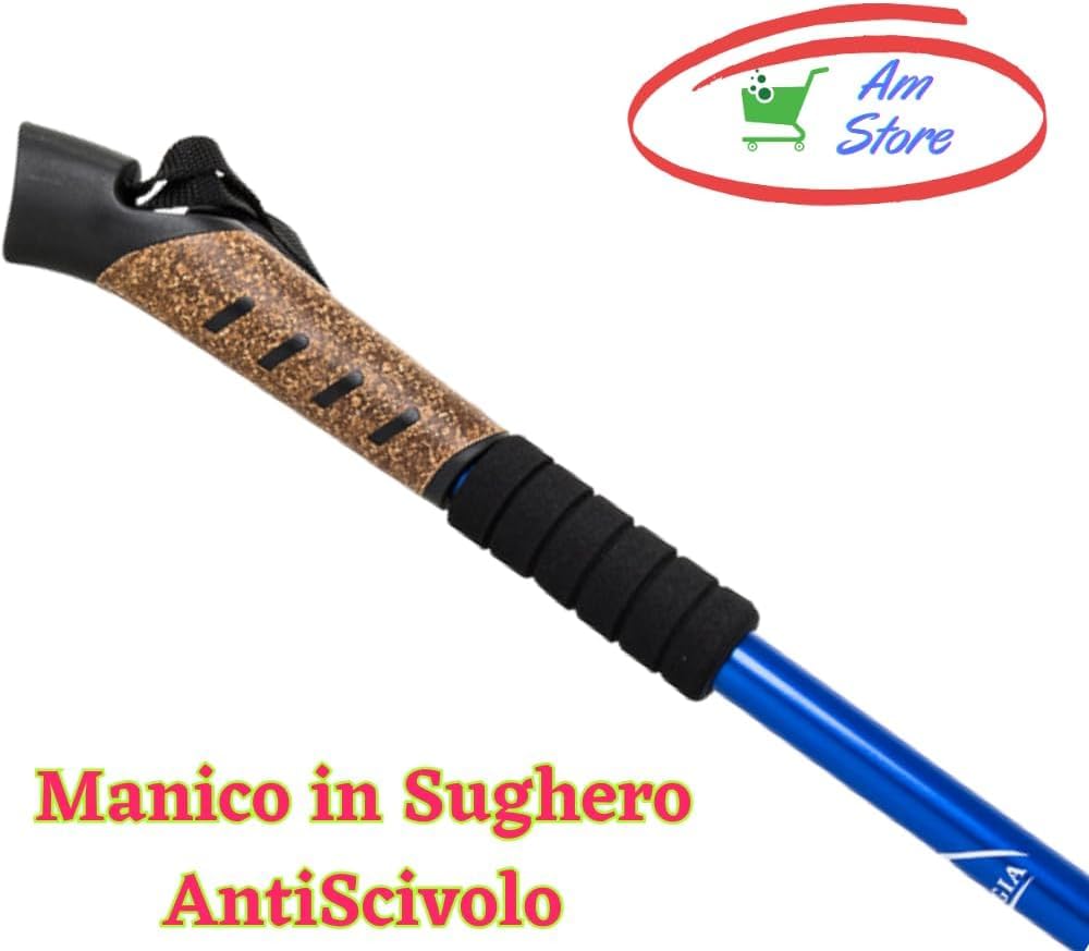 Bastoni da Trekking Allungabili da 70 cm fino a 135 cm, Set 2 PEZZI, Manico in Sughero Antiscivolo, per Escursioni Salita Montagna Alpinismo Sci Nordic Walking.