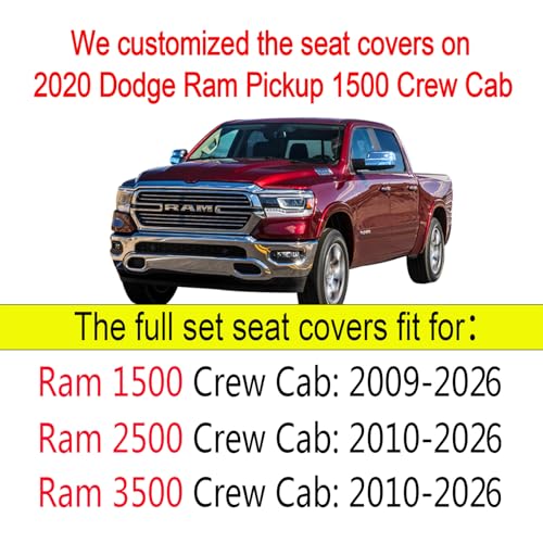 Image of YIERTAI Car Seat Covers for Dodge Ram Fit 2009-2026 1500 2010-2026 2500 3500 Classic Bighorn Longhorn Laramie Tradesman Truck Red Full Set