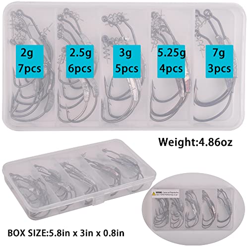 25Pcs/Box Weighted Swimbait Hook Black Weighted Twistlock With Centering Pin Wegihted Fishing Hooks For Soft Plastic Worm Lure Mixed 5 Sizes #TOP3