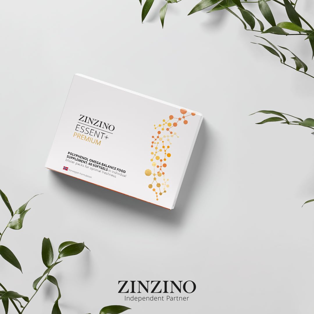 ZinZino Essent+ Premium Omega-3 Kapseln Hochdosiert mit Omega-9, Vitamin D, Polyphenolen, Squalen, EPA & DHA – Lebertran & Olivenblattextrakt – Fischöl Kapseln