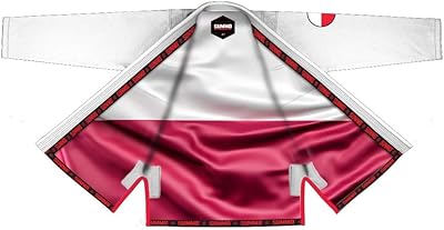 Premium Polish White Sublimation Brazilian Pearl Weave Jiu Jitsu Gi - Built in Rash Guard - with Rash Guard Lining (BJJ GI) (A4)
