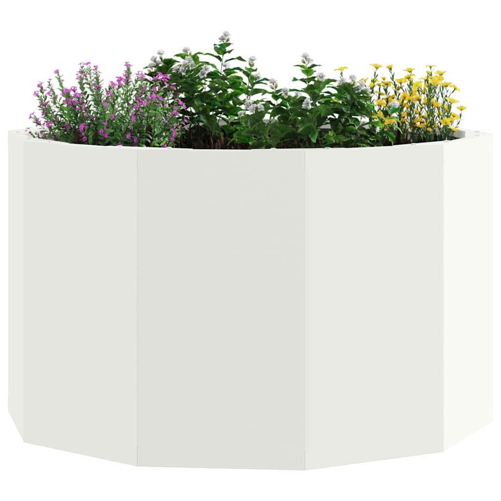 Donica Biały 60 x 60 x 35 cm Stal Okrągła Ogrodowa na Zewnątrz Trwała Stalowa Donica na Kwiaty z Łatwym Montażem Stylowy Pojemnik na Rośliny na Taras Balkon Ogród