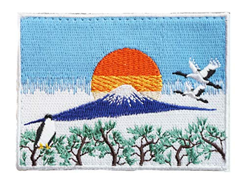 [ ワッペン屋Dongri ] ベルクロ ワッペン パッチ 富士山 初日の出 鶴 鷹 A0613