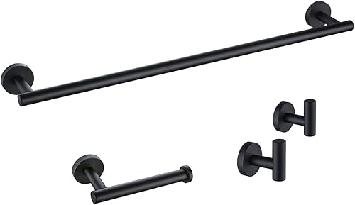 Miyili BS01B4B - Juego de accesorios de baño de 4 piezas, color negro mate, montaje en pared de acero inoxidable, incluye toallero de 24 pulgadas,
