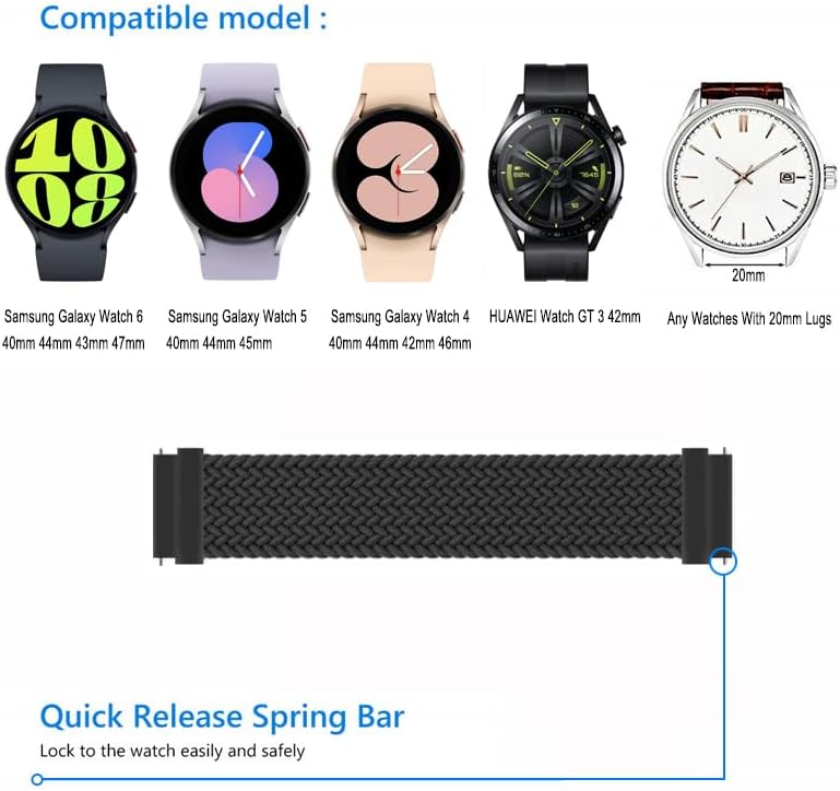 Miniatura 5 de Paquete de 4 correas trenzadas Solo Loop para Samsung Galaxy Watch 6 6 Classic 5 4 1.575 in 1.654 in 1.732 in 1.811 in 1.693 in 1.850 in 5 Pro 1.772