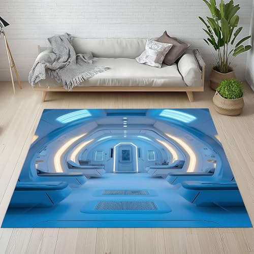 Dthgsdi Space Capsule Sci Fi Rug for Entryway Indoor Outdoor, 3D Futuristic Throw Rugs 3x4, Entry Rug, Modern Science Fiction Carpet, Small Area Rugs, Front Door Mat, Washable, Non Slip, Low Pile