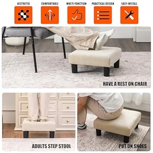 Joveco small foot rest stool ottoman 15 fabric square footstool upholstered footrest for chair under desk office living room wheat  urban country home decor