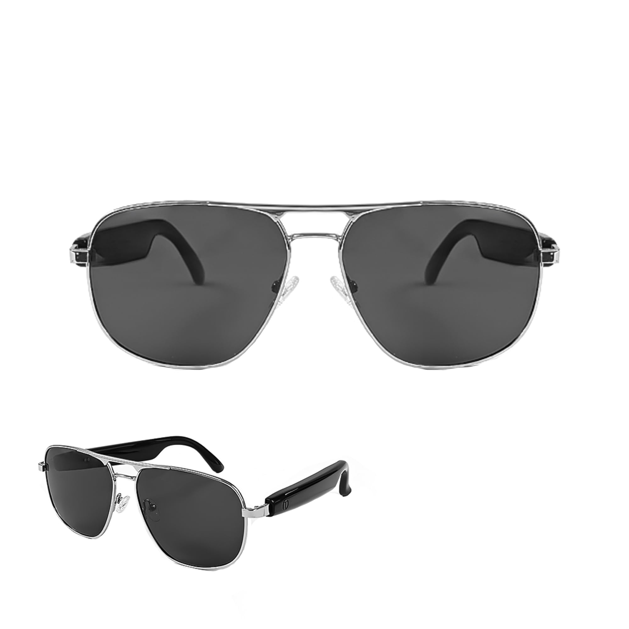 Occhiali audio intelligenti (terza generazione), altoparlanti TWS Open Ear con connettività Bluetooth 5.0 per riunioni di gioco (argento/nero lenti da unglasses)