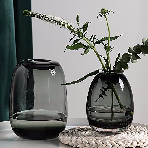 Doosarg Flower Glass Vase For Decor, Modern Crystal Gray Handmade Small Vase For Centerpieces Home Living Room Kitchen Office Wedding Parties- Upgraded And Thickened Clear Glass Vase, 6.7 Inch #TOP7