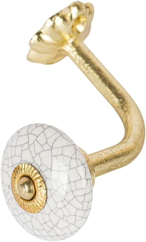 NEERJA Curtain Tie Backs Hook Decorative Wall Hook- White Design(Brass, 2)